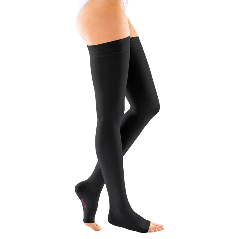 Maxis Micro Thigh High Medical Compression Stocking + Silicone Topband Black